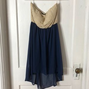 Beige & Blue Sleeveless Asymmetrical Dress